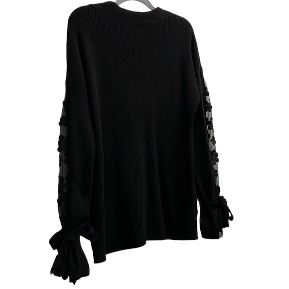 French Connection Caballo floral lace sleeve sweater black knit coquette bow M - Picture 11 of 13